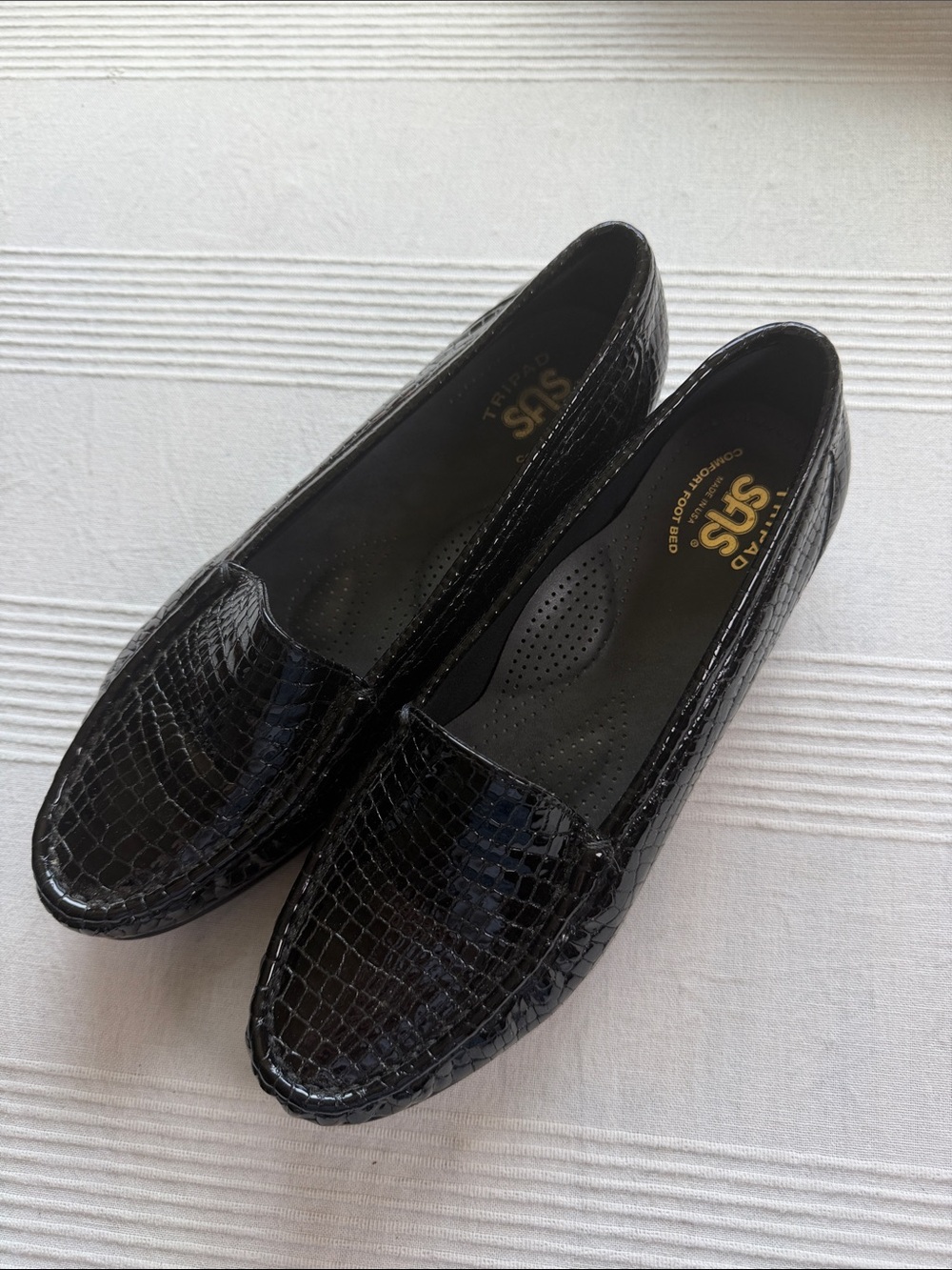 SAS Black Croc-Embossed Slip-On Loafers for Women